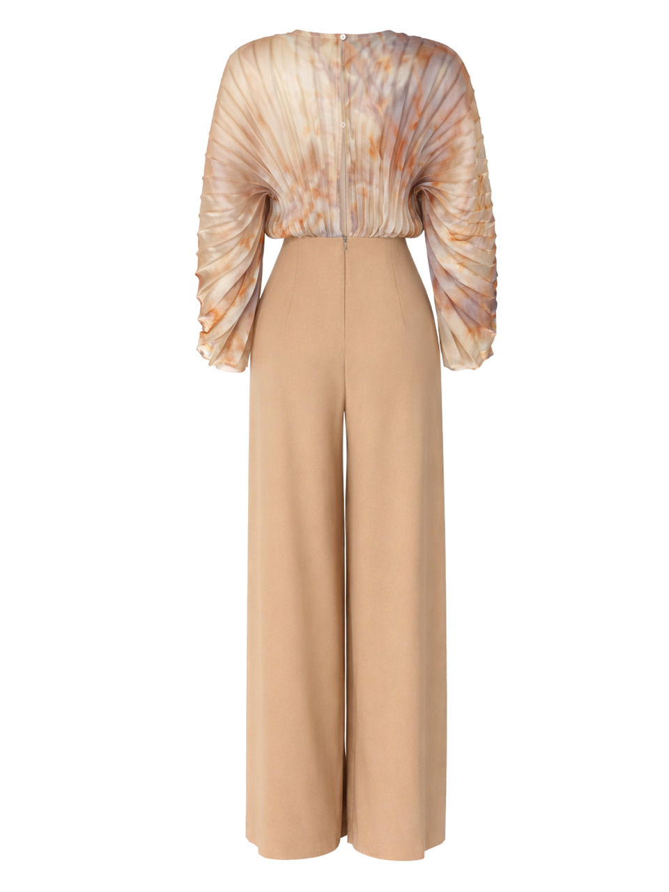 Elegant Pleated Long Sleeve Asymmetrical Wide-Leg Jumpsuit