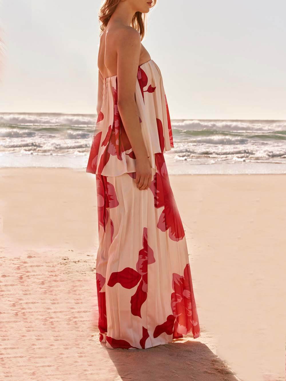 Elegant Printed Satin Ruched Strapless Top