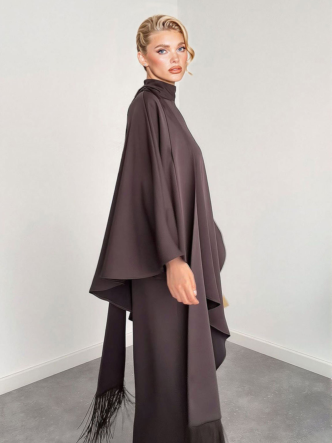 Elegant High-Neck Draped Top And Wide-Leg Pants Set