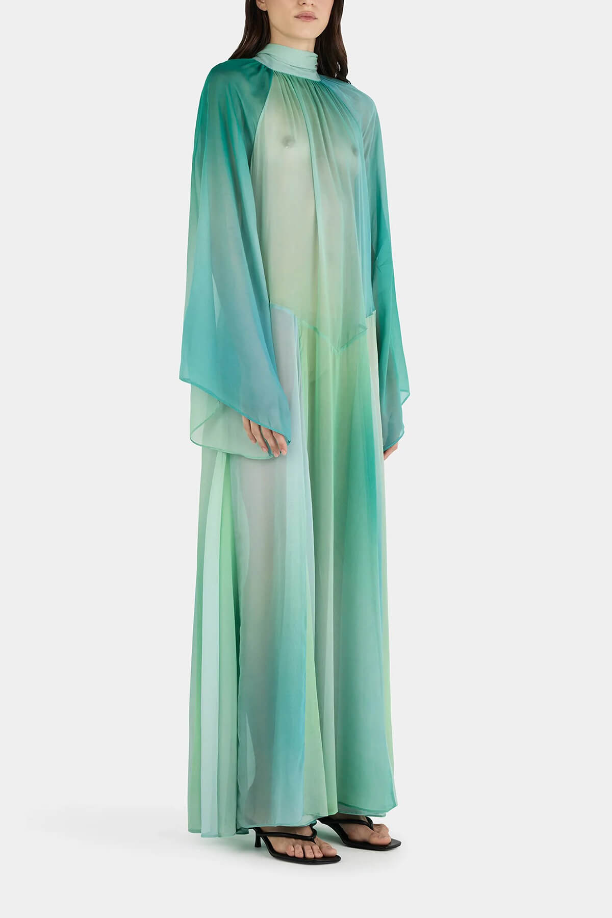 Delicate Gradient Print Draped Raglan Sleeve Maxi Dress