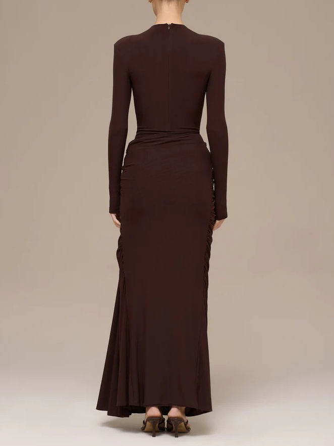Elegant Draped Pleated High-Slit Maxi Skirt