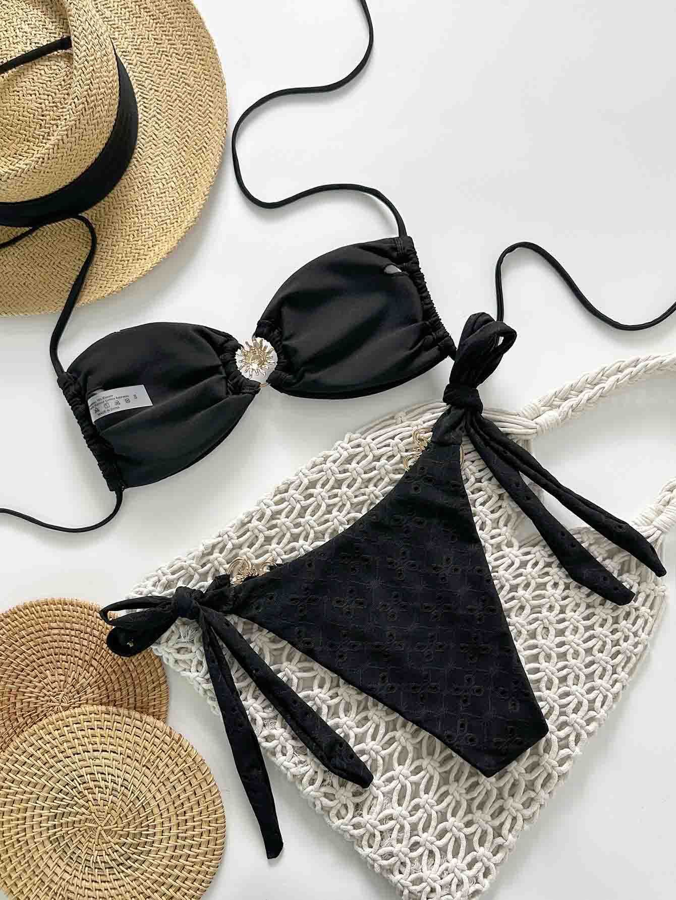 Textured Strapless Bikini Set