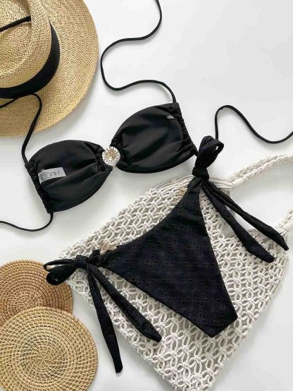 Textured Strapless Bikini Set
