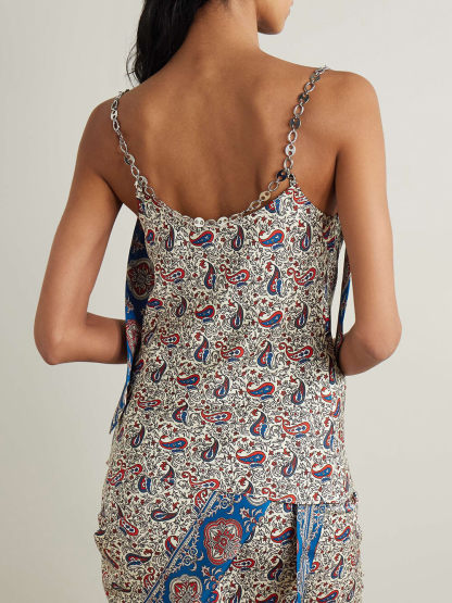 Unique Chain Detail with Chic Paisley-Print Crepe Top