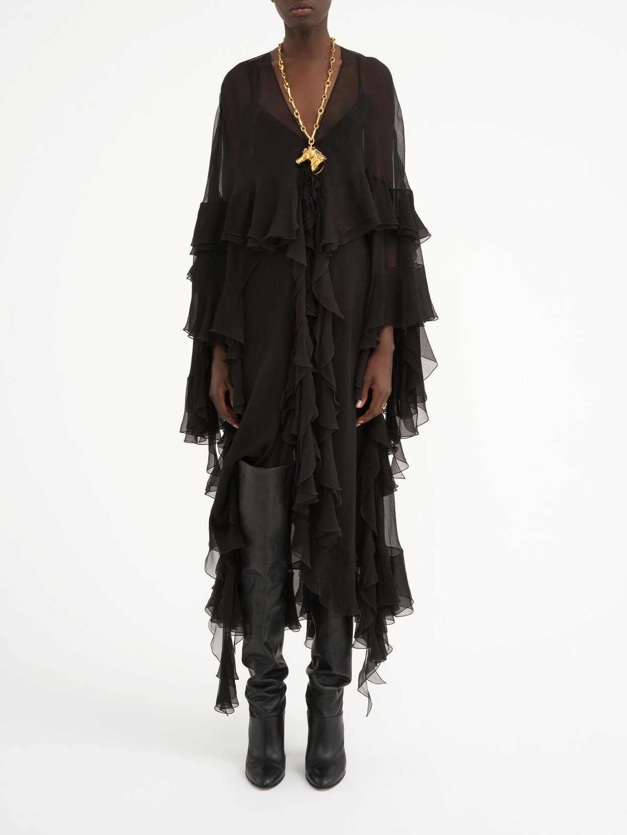 Elegant Tulle Ruffled Flowy Beach Maxi Dress