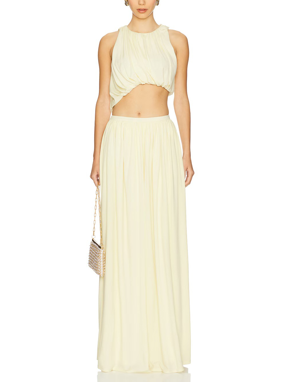 Elegant Asymmetrical Hem Cropped Top And Skirt Two-piece Set