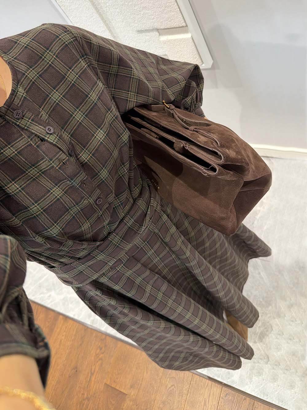 Retro Plaid Print Belted Midi Dress