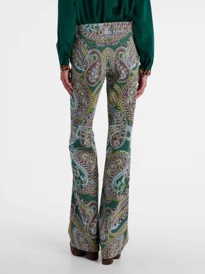 Exquisite Ethnic Print High-Waist Slim Straight Pants