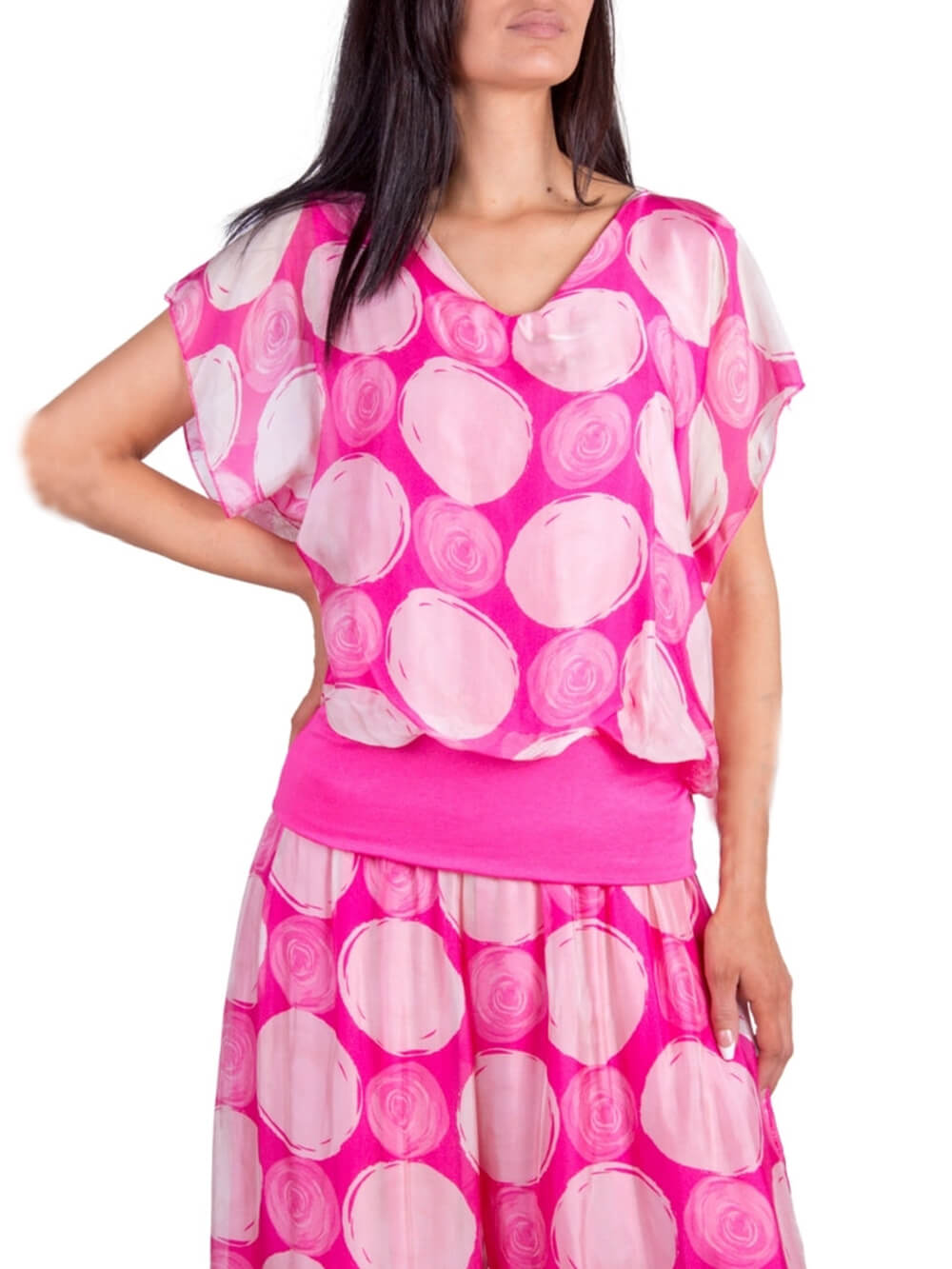 Bohemian Ruffle Sleeve Swirl Dot Print Top