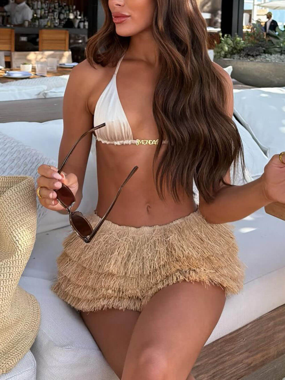 Bohemian Layered Fringe Woven Mini Skirt