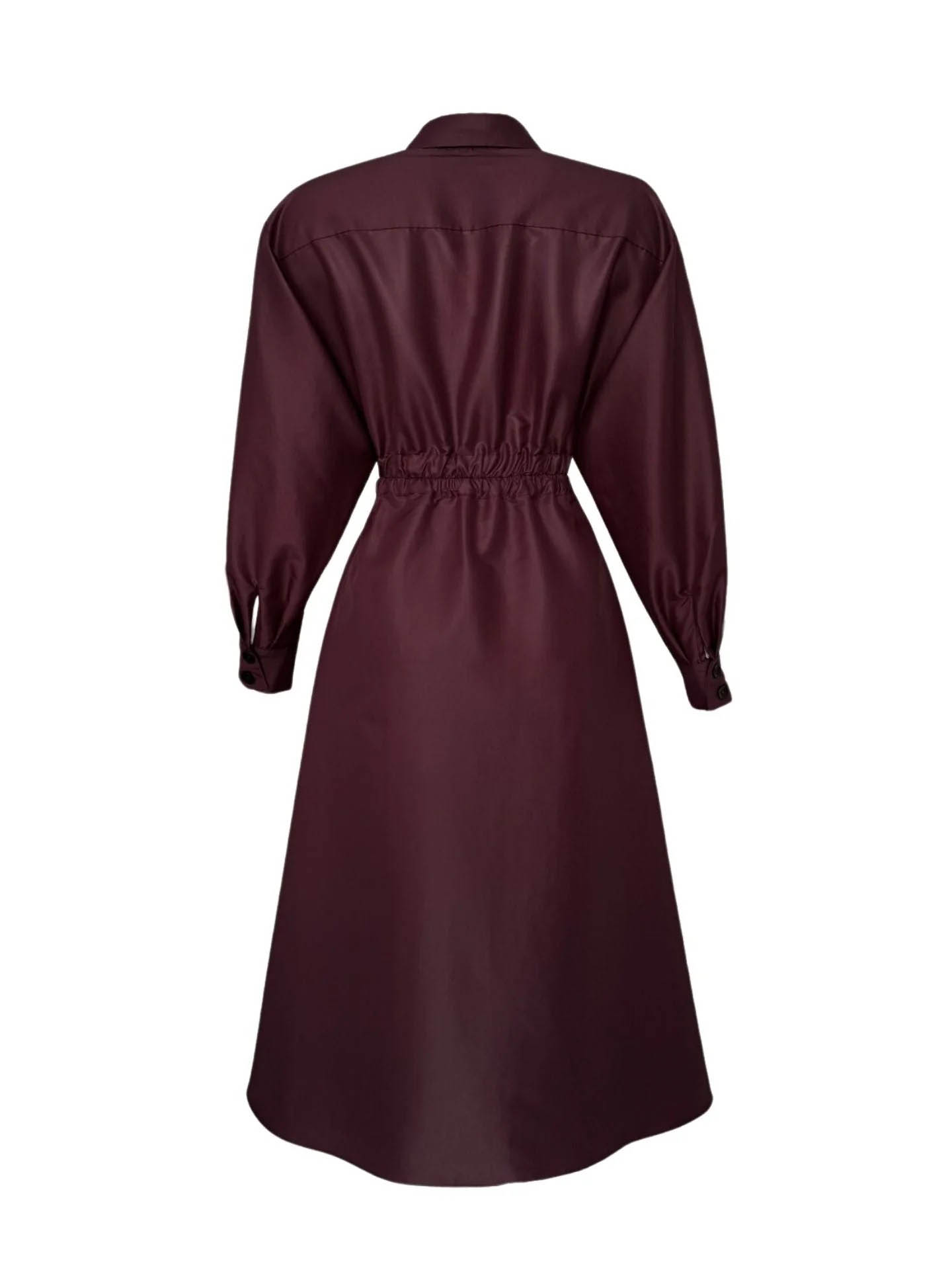 Elegant Collared Long-Sleeve A-Line Midi Dress