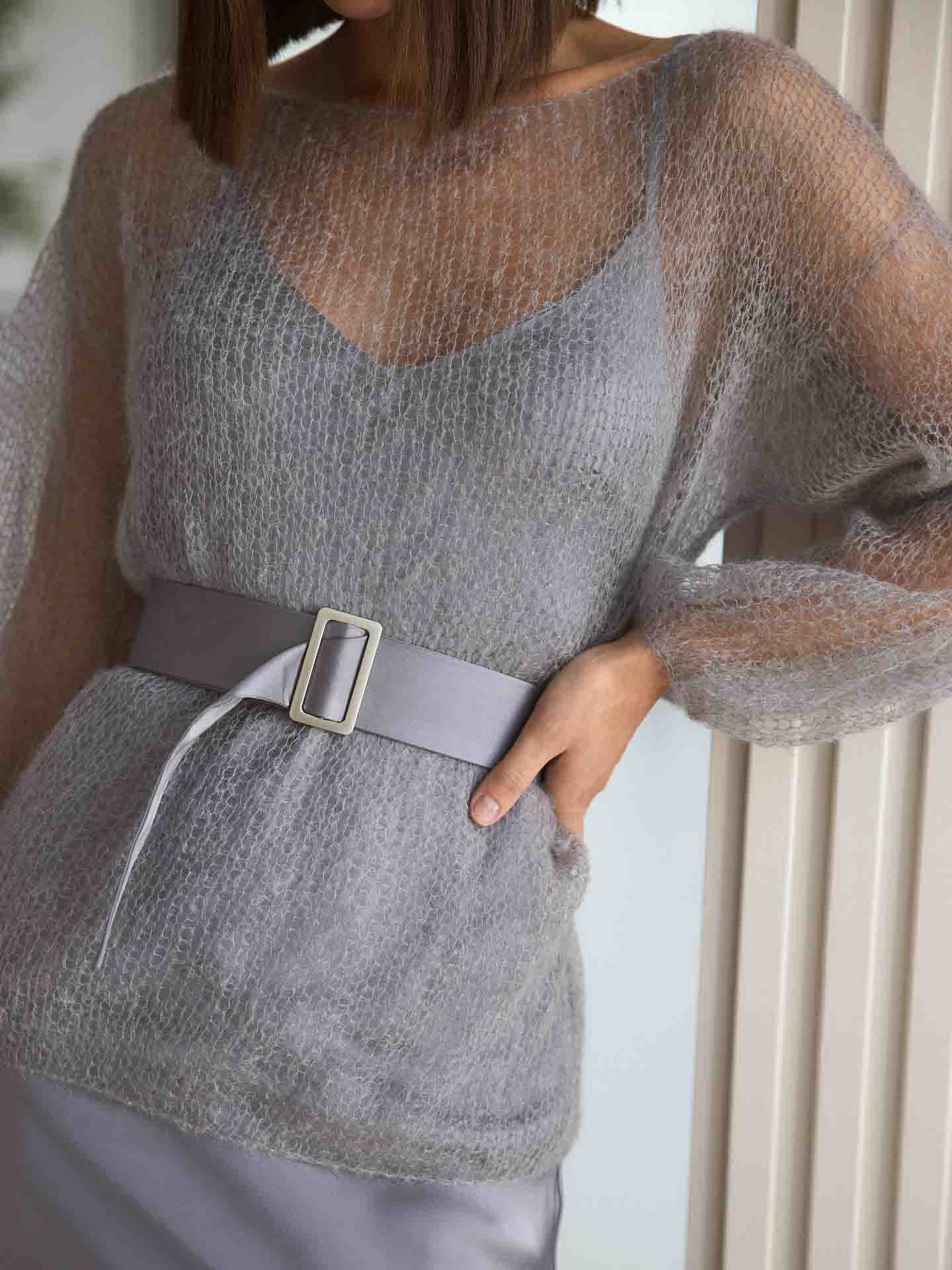 Elegant Sheer Round-Neck Long-Sleeved Sweater