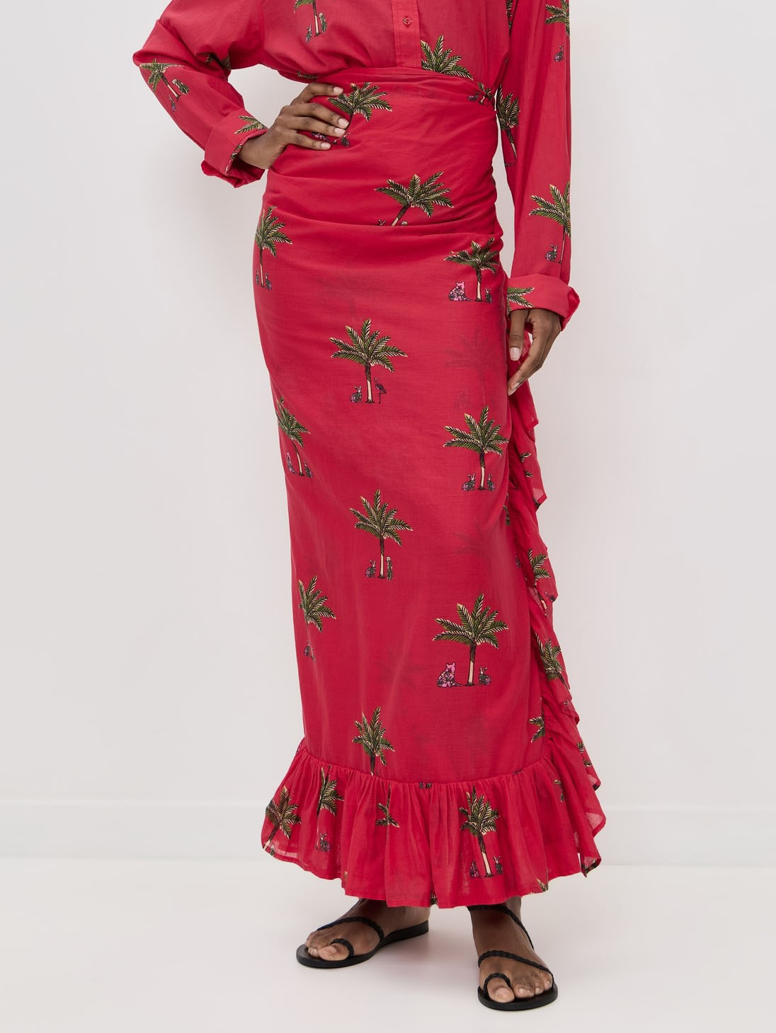 Casual Printed Wrap-Style Tie-Front Skirt