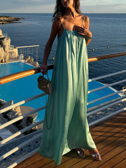 Elegant Satin Backless Slip Maxi Dress