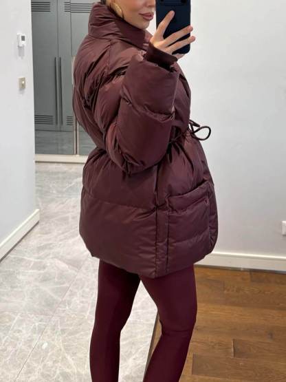 Fashion Pocket Fold-Over Puffy Lace-Up Coat