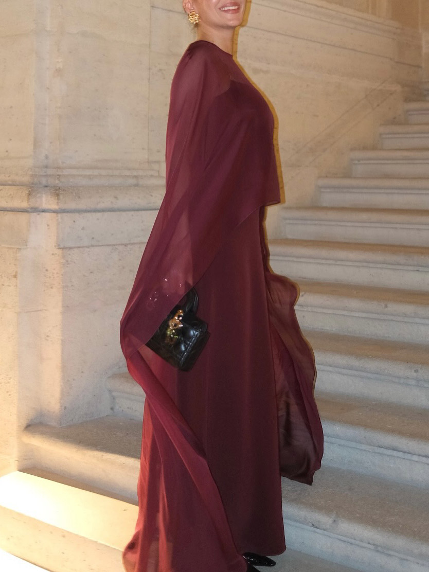 Elegant Sheer Cape Maxi Dress