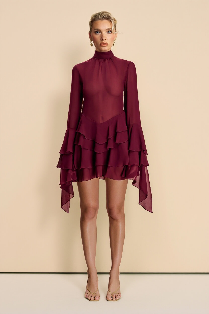 Elegant Layered Chiffon Ruffle Mini Dress