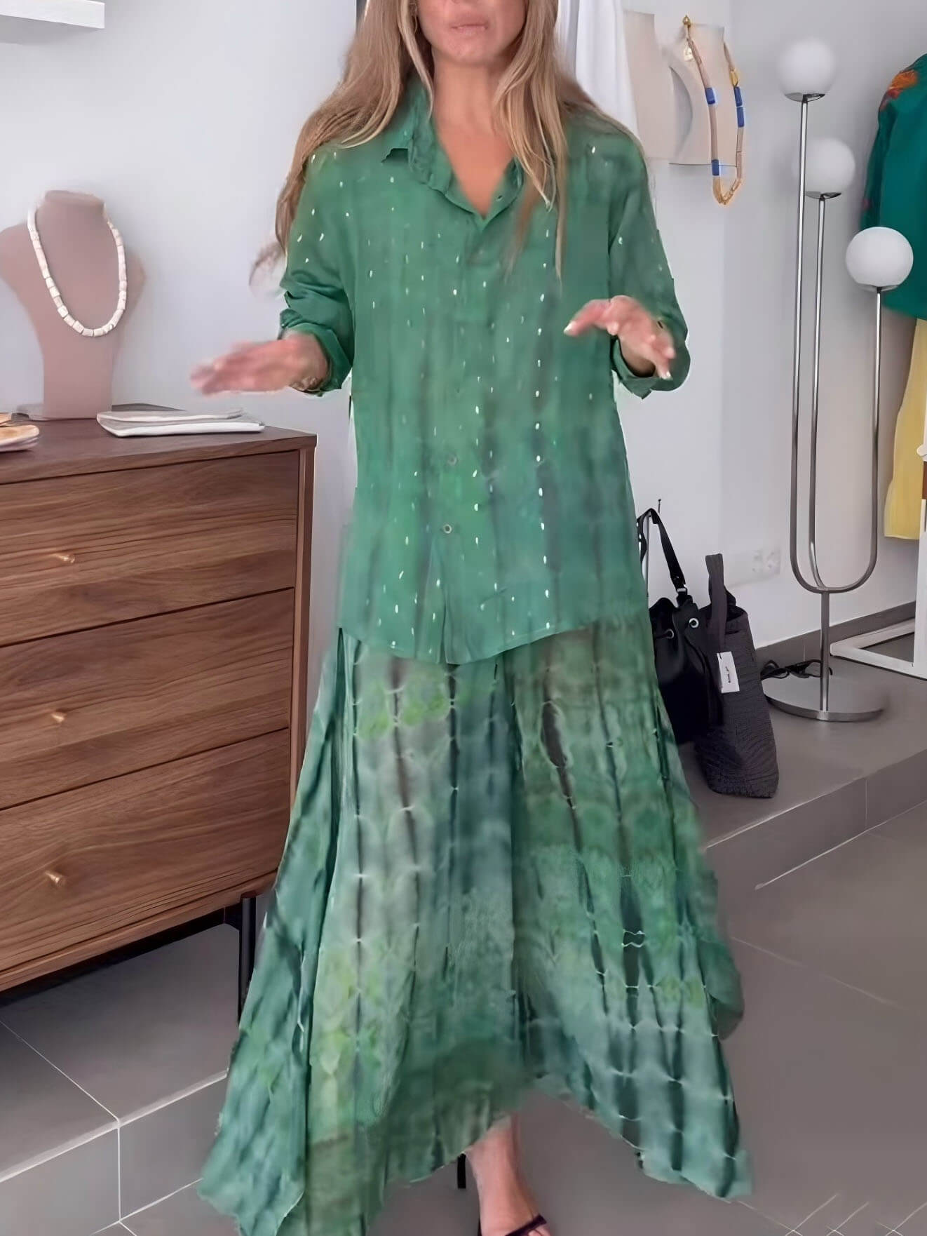 Unique Tie-Dye Patchwork Chiffon Wide-Leg Pants