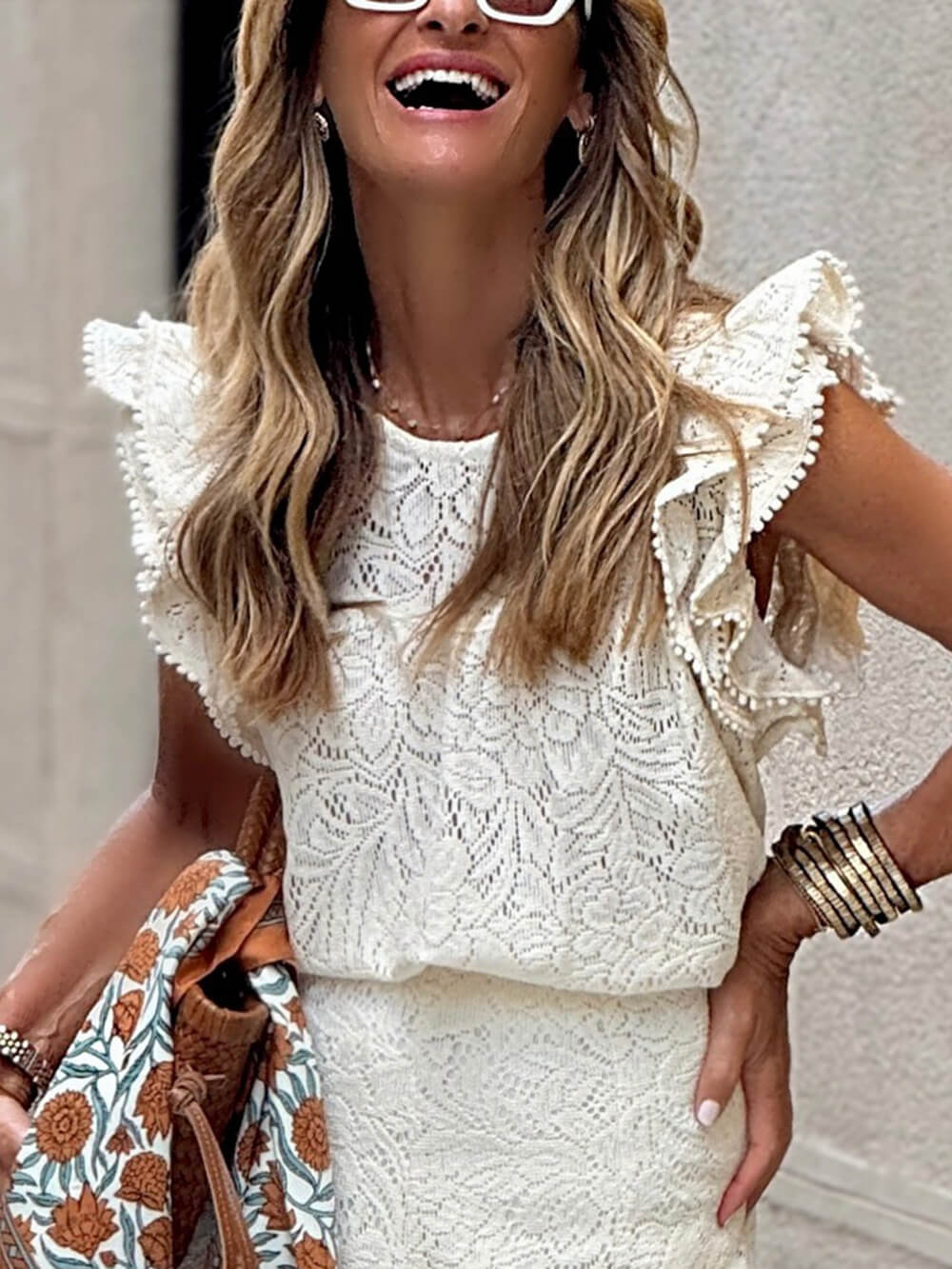 Elegant Ruffled Crochet Knit Top