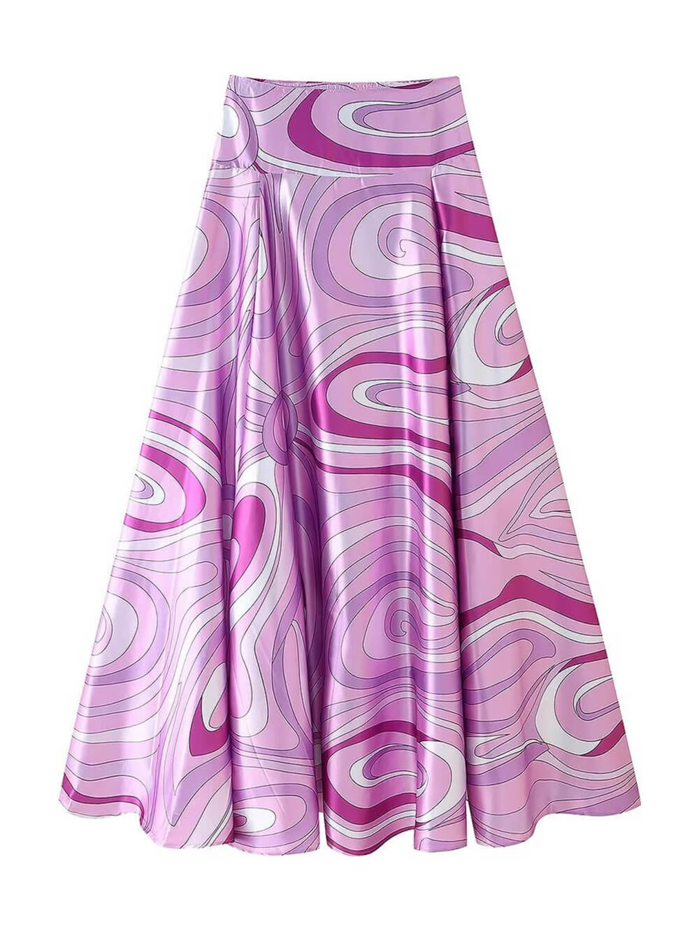 Casual Satin Placement Print Flared Maxi Skirt