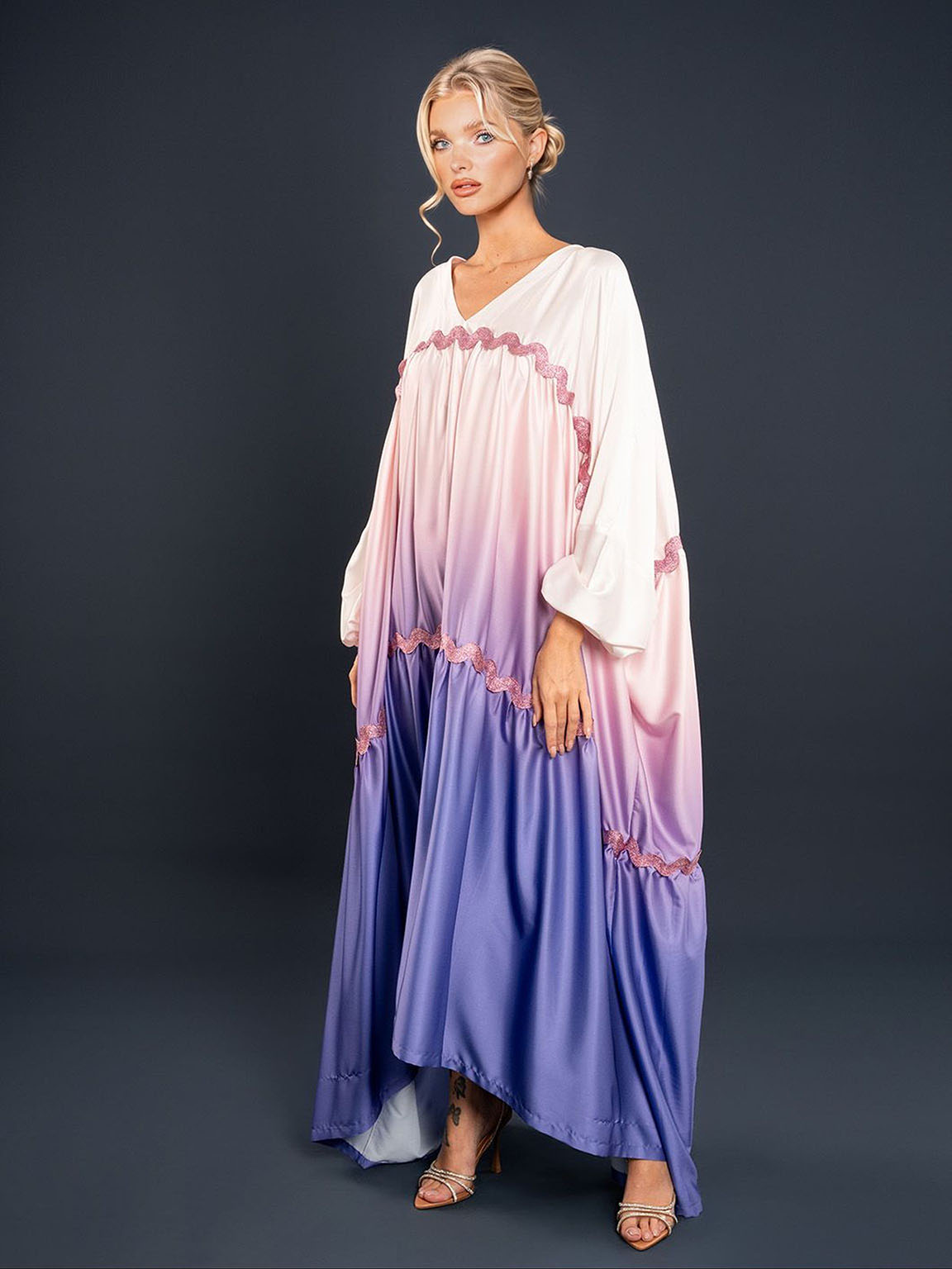 Elegant Satin Gradient Print Maxi Dress