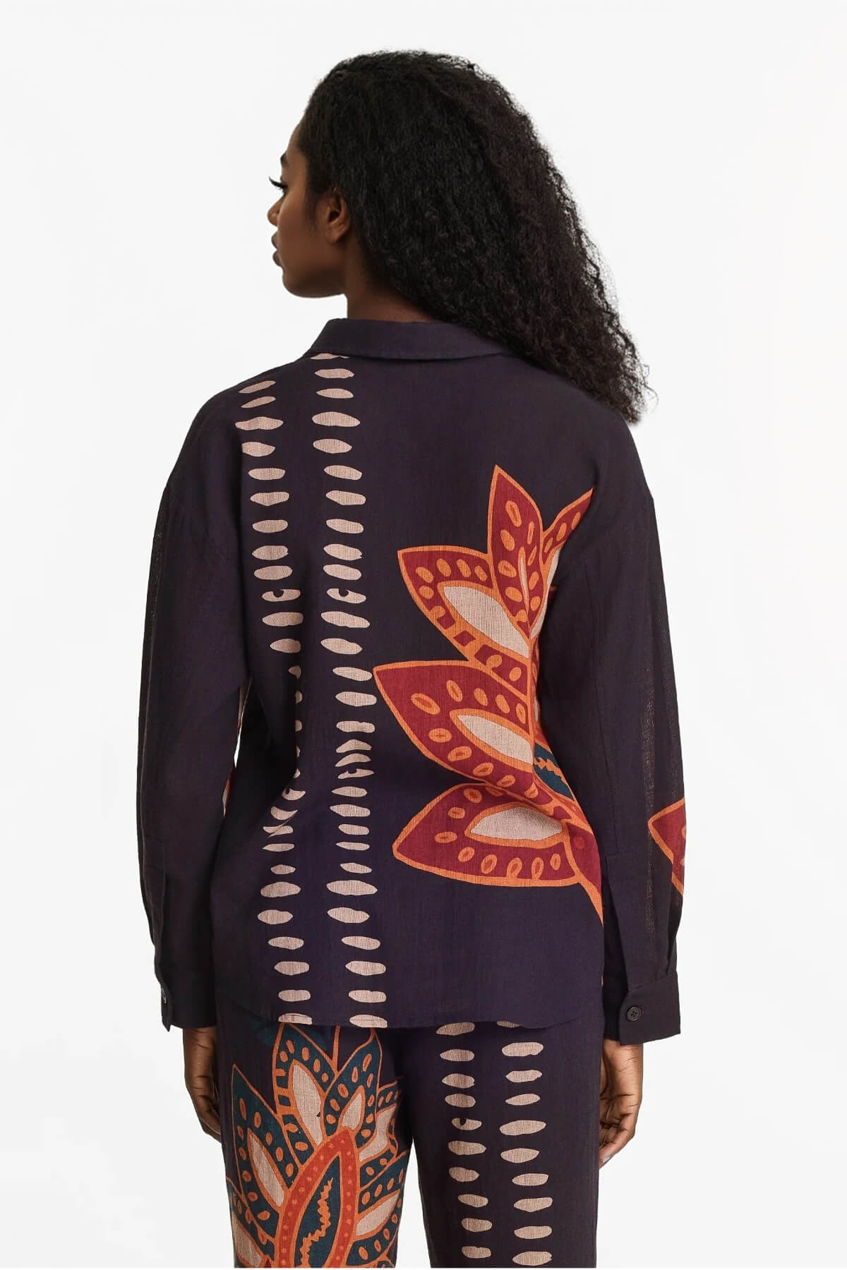 Exquisite Floral Print Linen Button-Down Loose Top