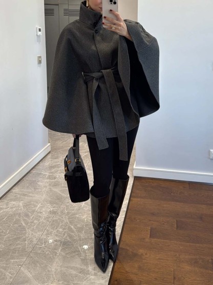 Elegant Classic Belted Cape Coat