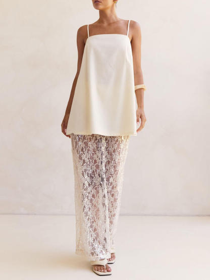 Elegant Sheer Sequin Lace High-Waist Maxi Skirt
