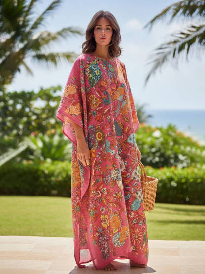 Retro Satin Floral Asymmetrical Vacation Maxi Dress
