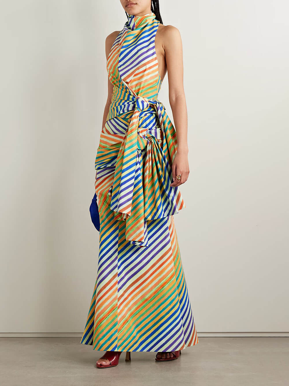 Unique Striped Print Crayon Knot Halter Top