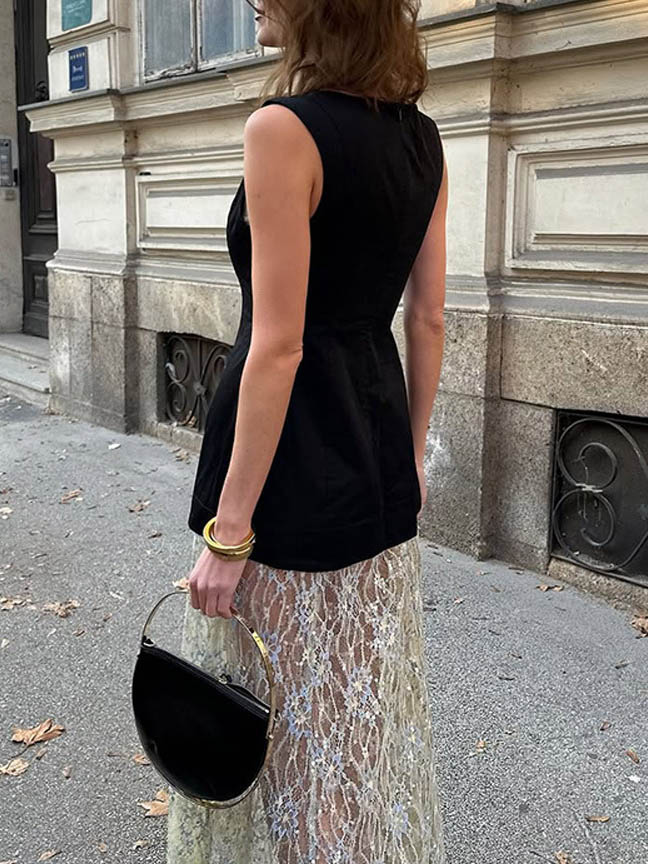 Elegant Sleeveless Structured Black Top
