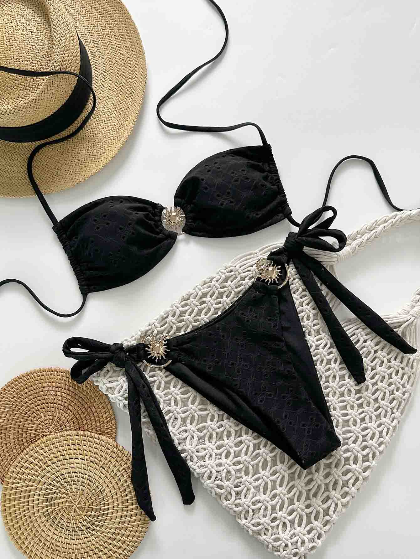 Textured Strapless Bikini Set