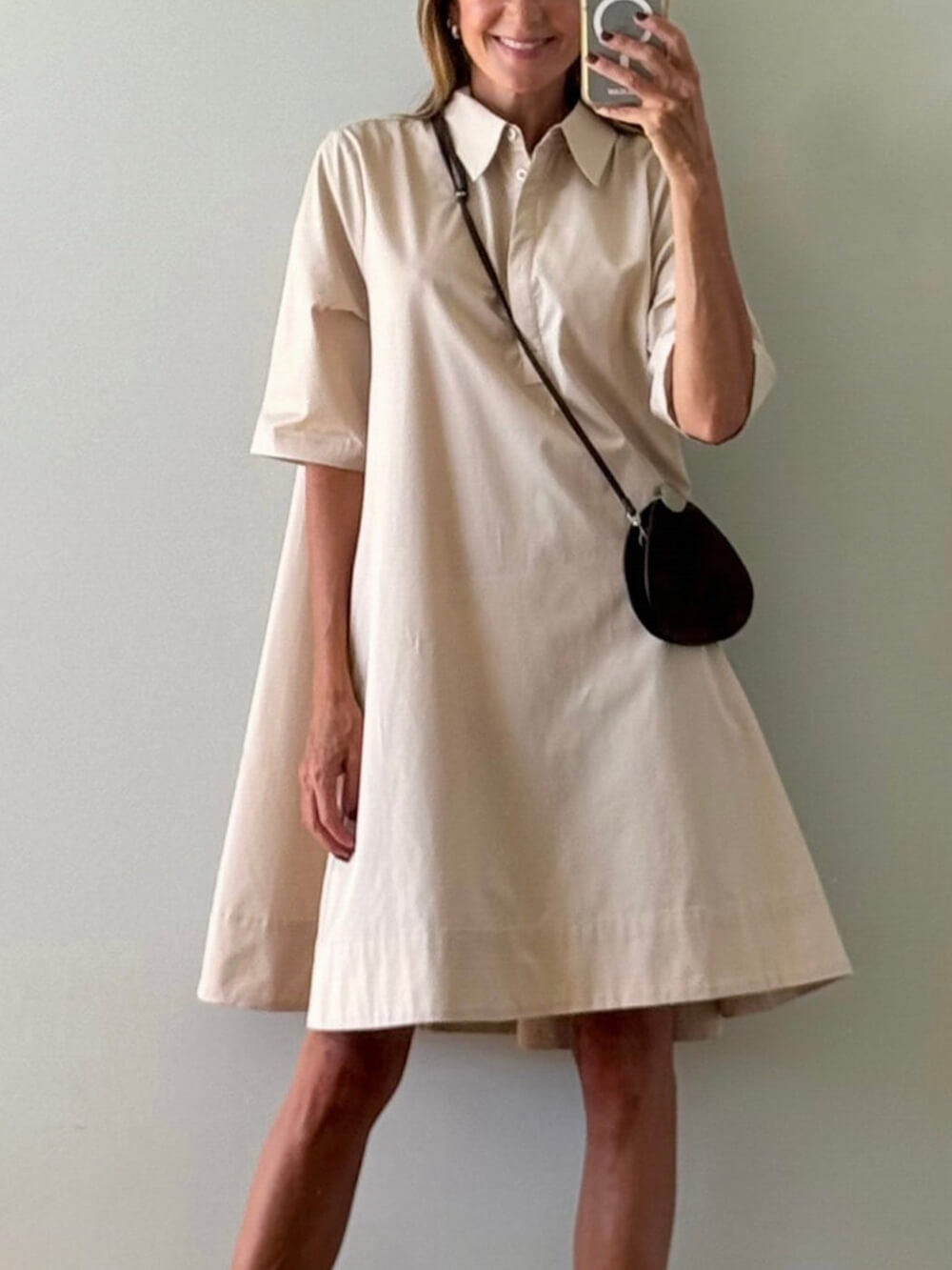 Classic Button-Up Collared A-Line Mini Dress