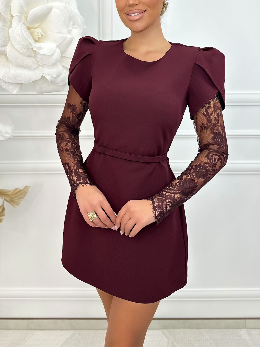 Elegant Lace Sleeve Mini Dress