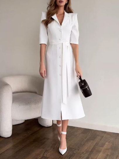 Elegant Single-Breasted Shirt Midi Dress