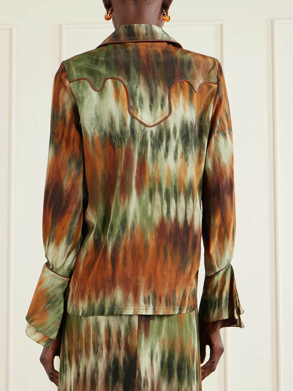 Exquisite Tie-Dye Floral Ruffle Sleeve Shirt