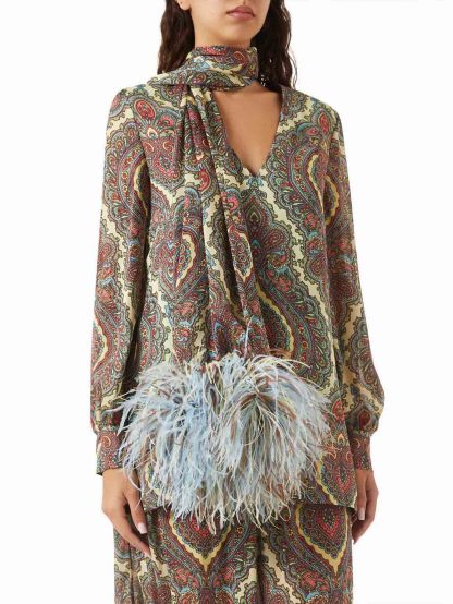 Retro Paisley Print Ruffled Hem Pants