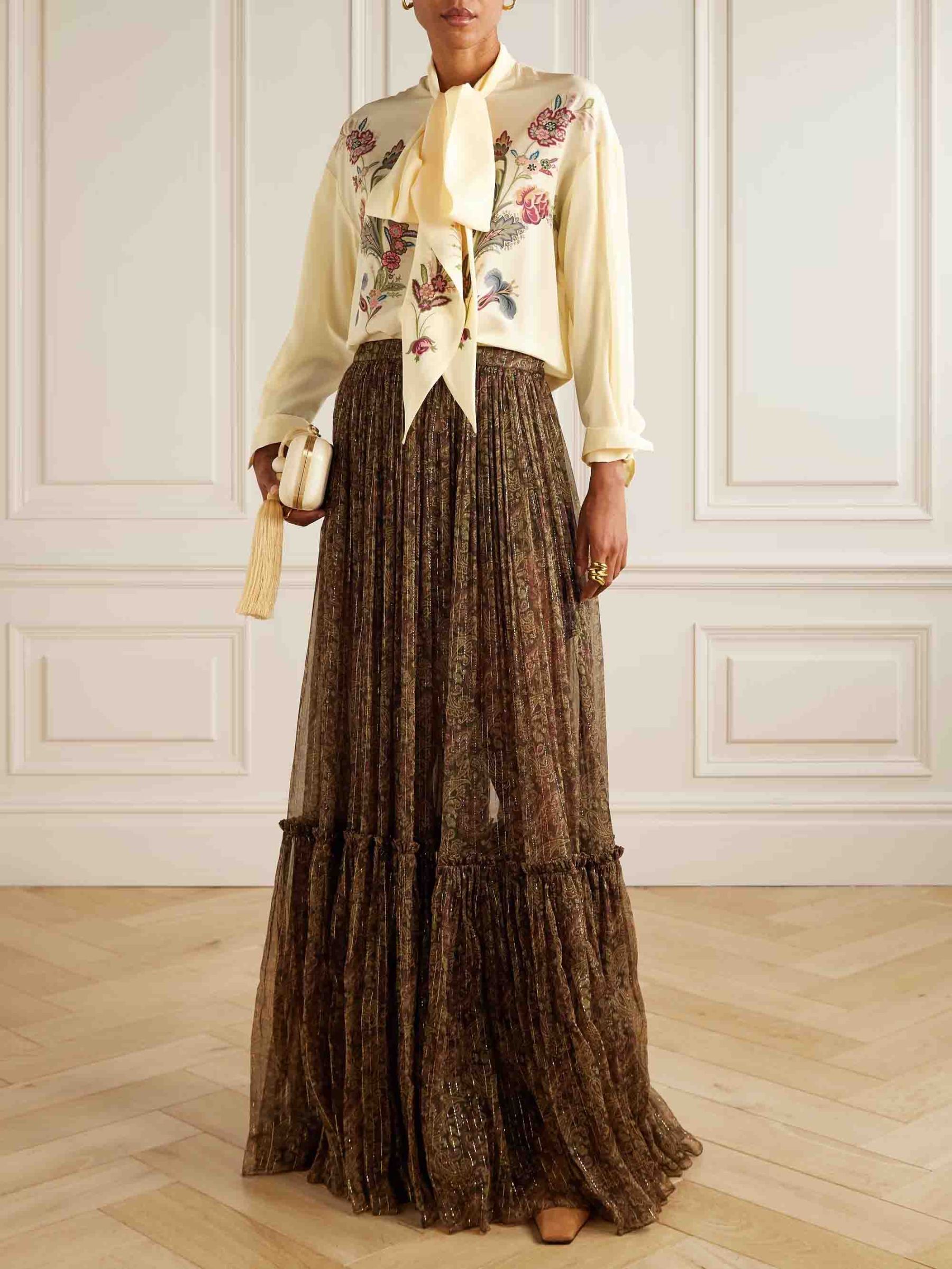 Retro Paisley Chiffon Print Skirt