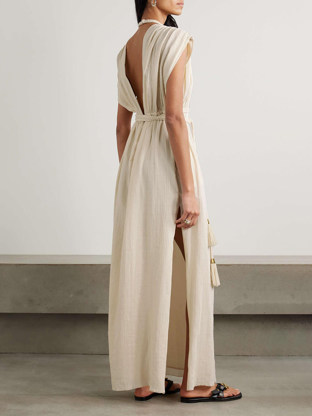 Casual Draped Braids Kimono Cover Up Slit Maxi Dress