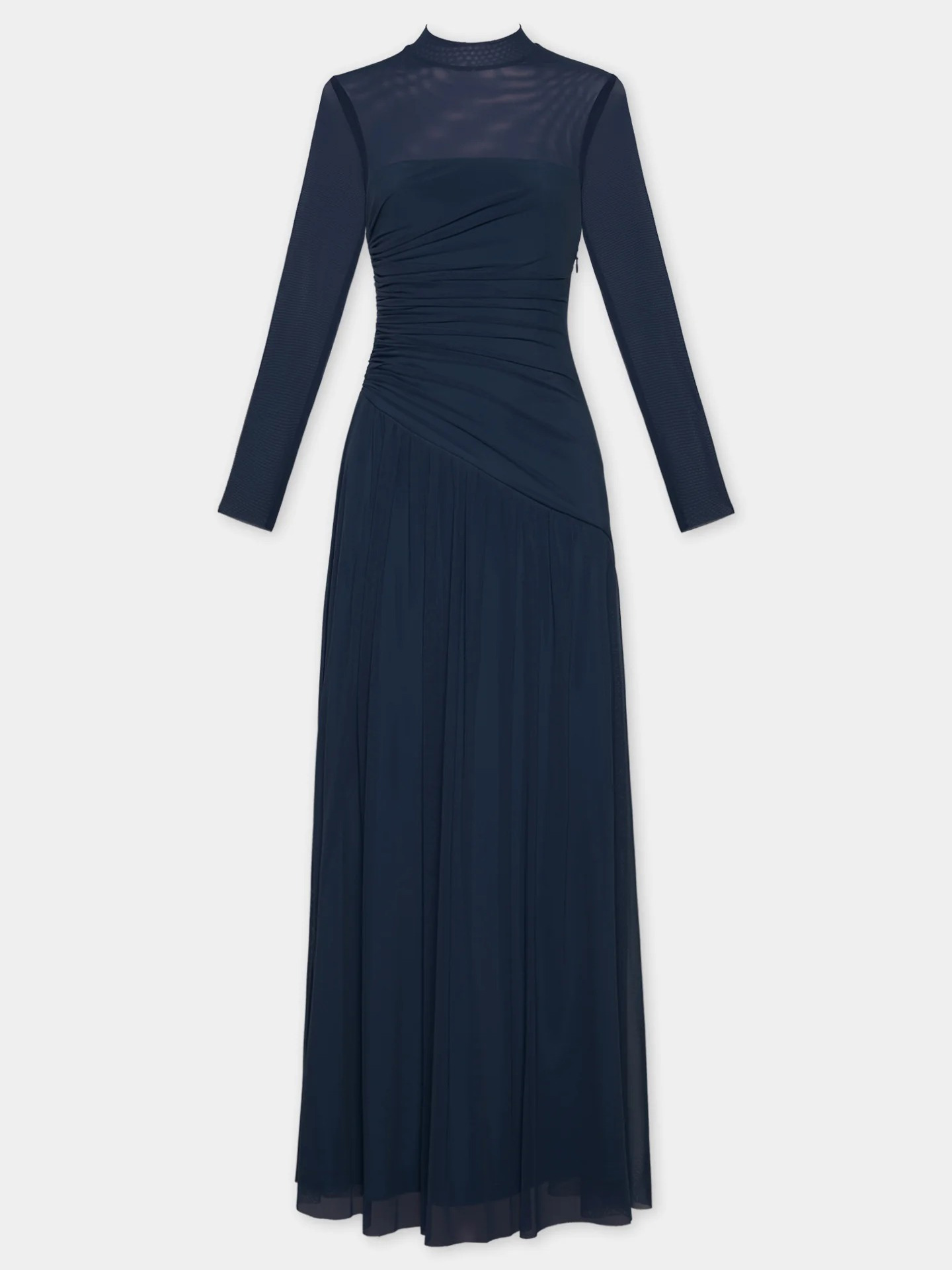 Elegant Pleated Mesh Long-sleeved Maxi Dress
