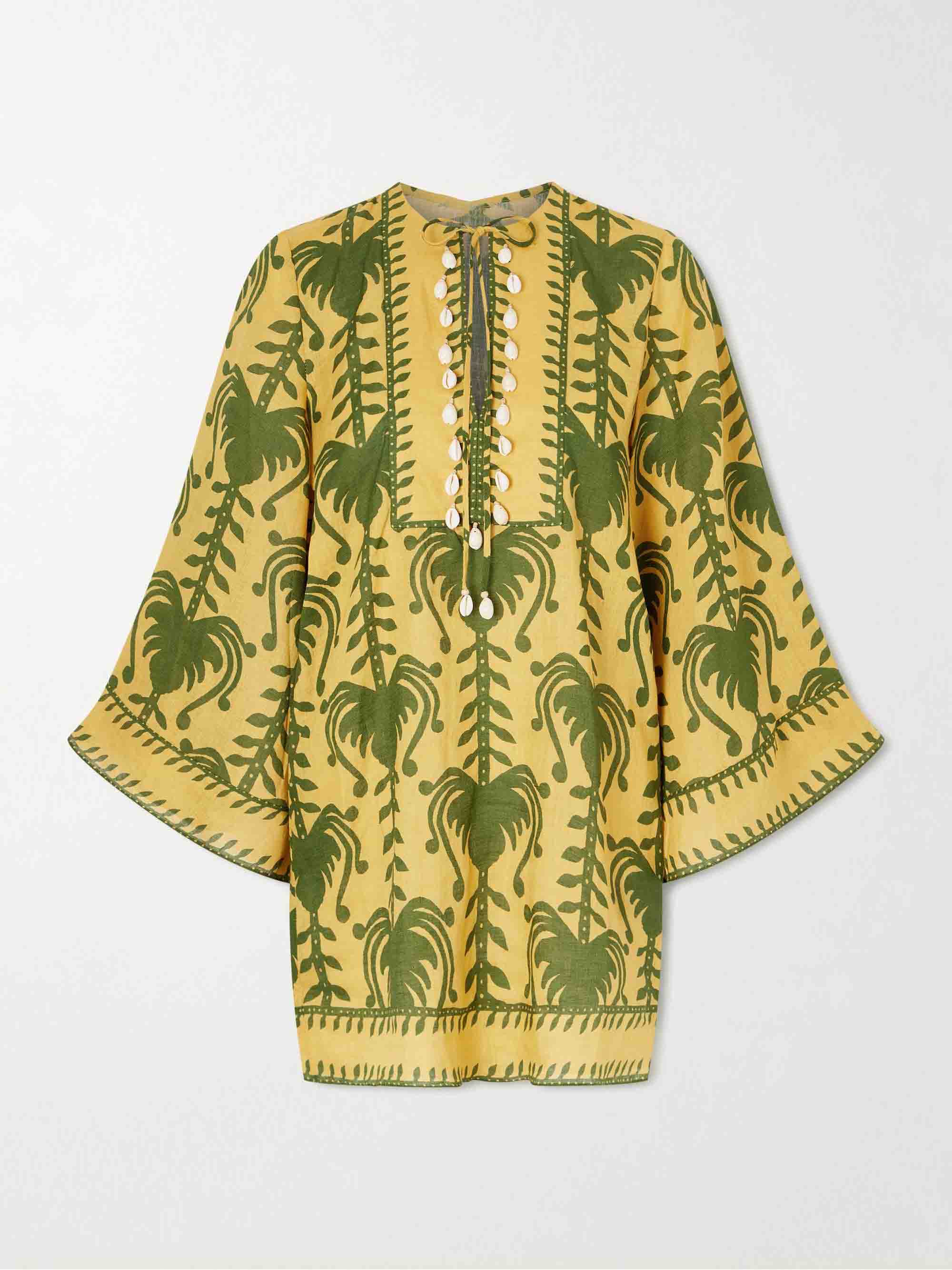 Casual Palm Tree Print Flare Sleeve Mini Dress