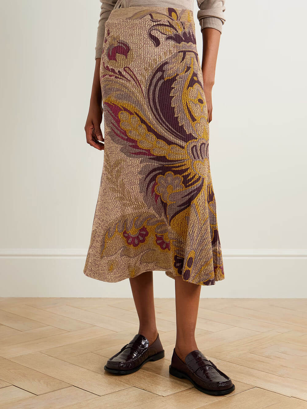 Fashion Paisley Print Gradient Knit Cardigan