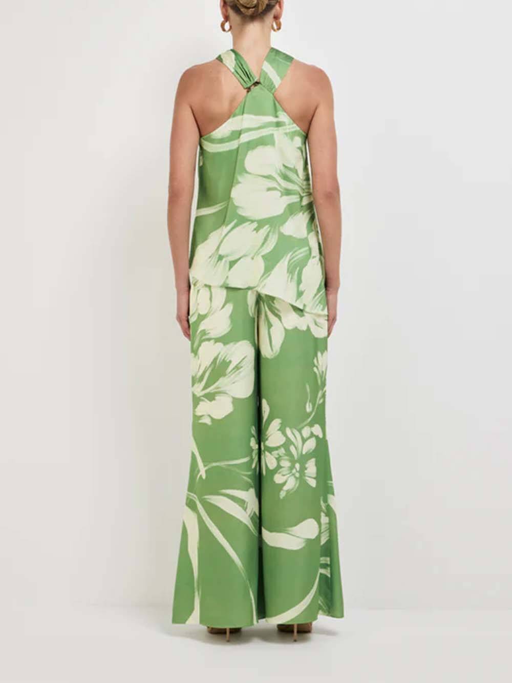 Modern Satin Abstract Floral Print Halter Tank Top