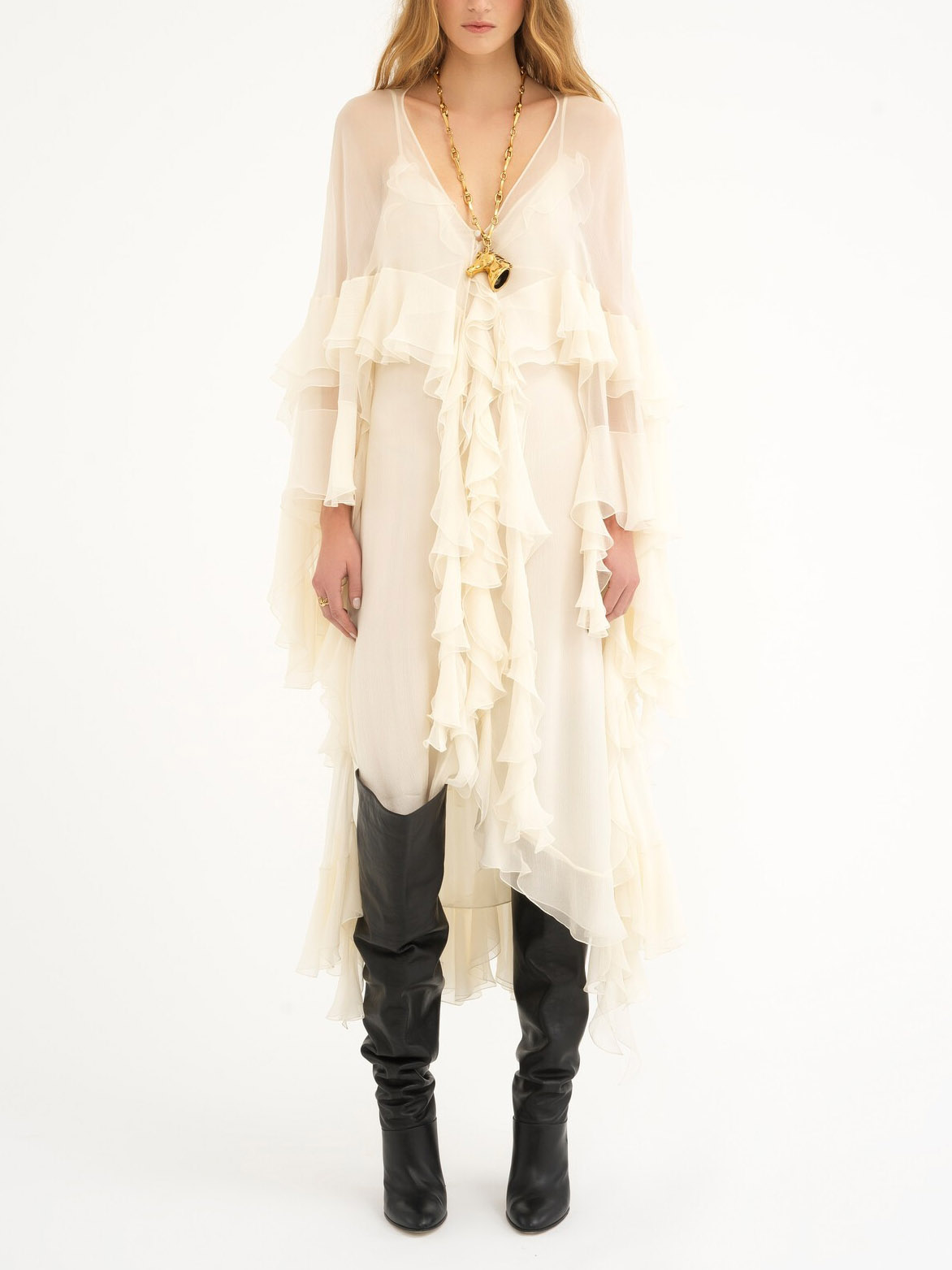 Elegant Tulle Ruffled Flowy Beach Maxi Dress