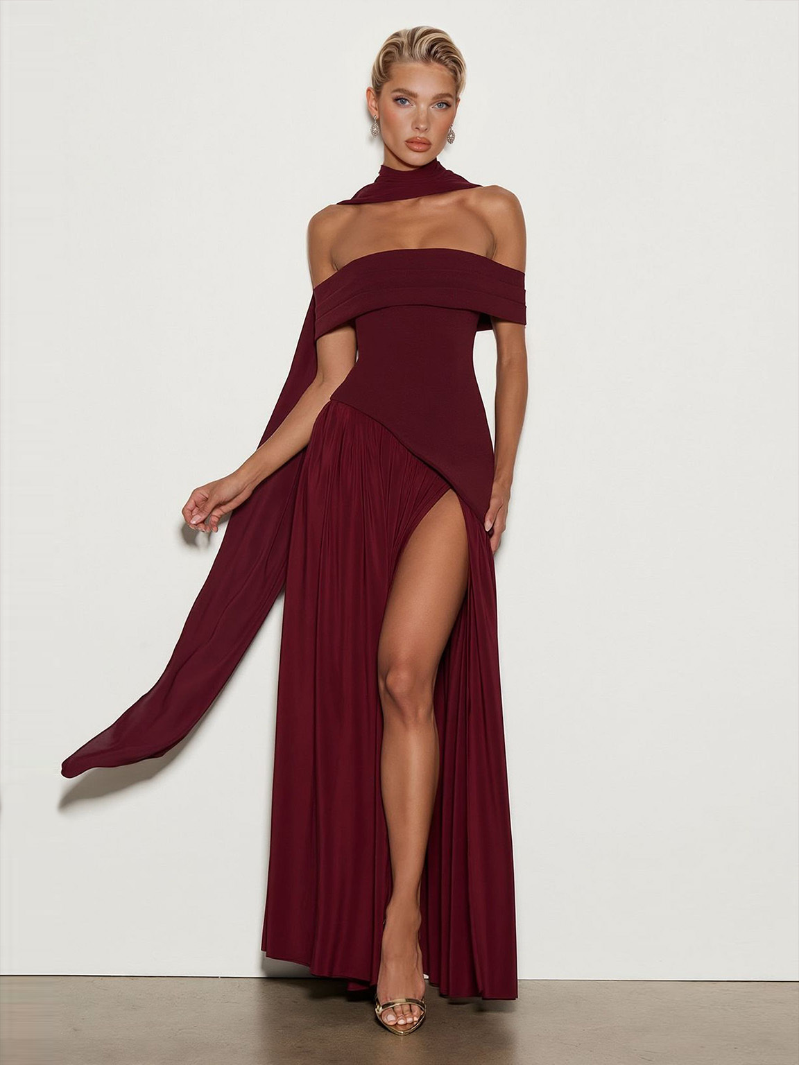 Elegant Off-Shoulder Asymmetric Chiffon Maxi Dress