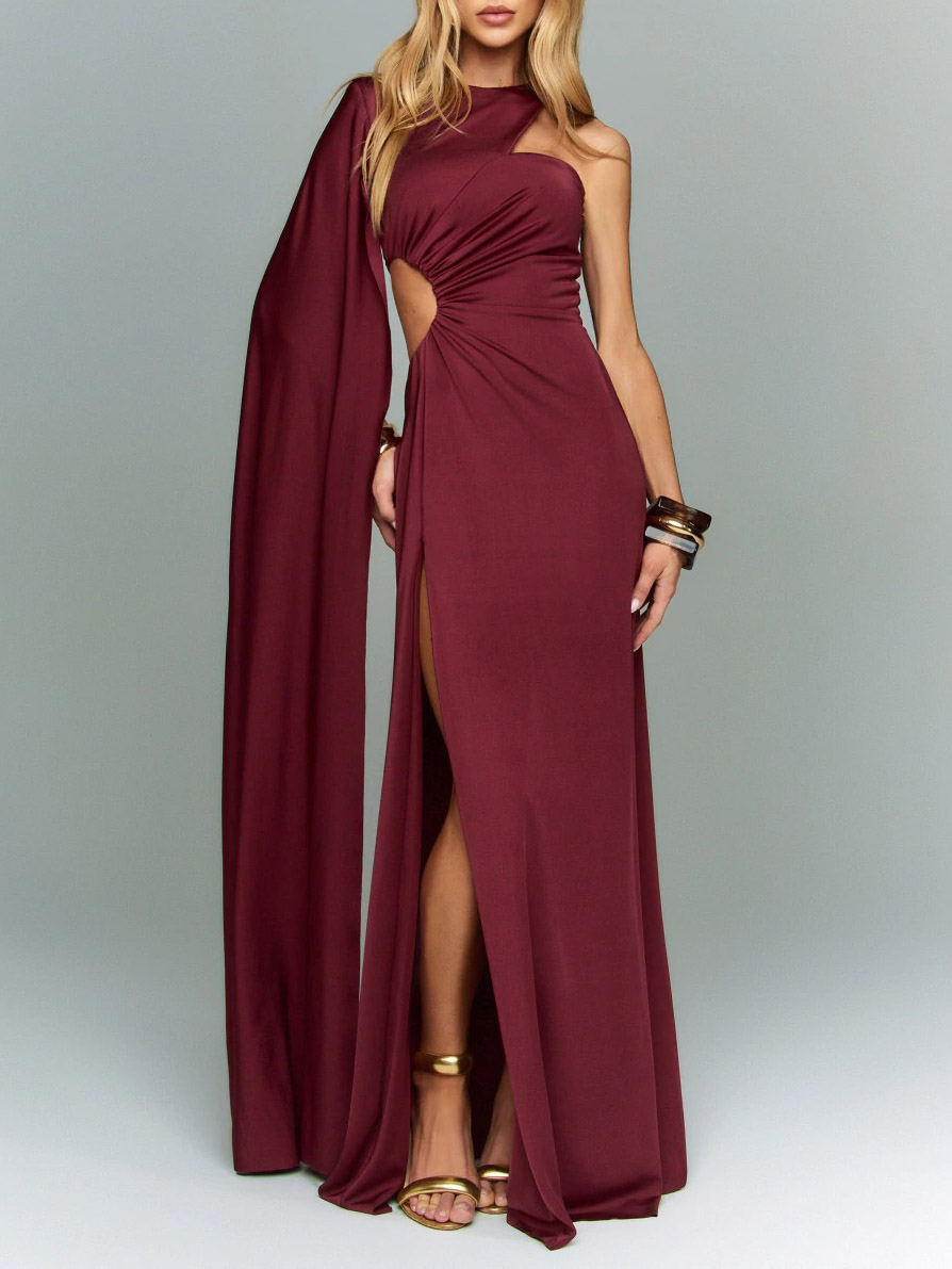 Sexy One-Shoulder Cutout Slit Maxi Dress