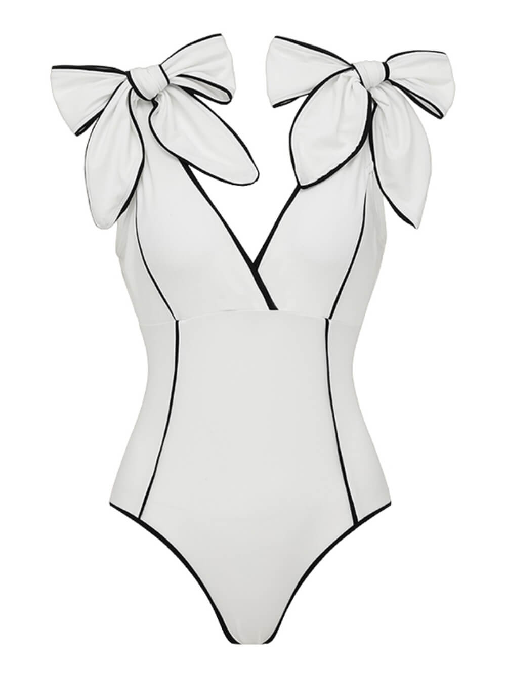 Sexy Black And White Colorblock Bow One-Piece Swimsuit