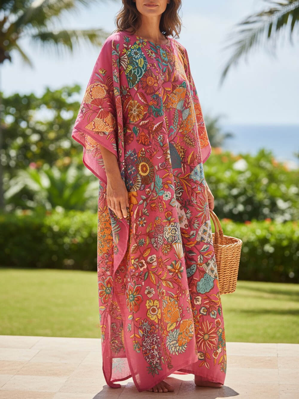 Retro Satin Floral Asymmetrical Vacation Maxi Dress