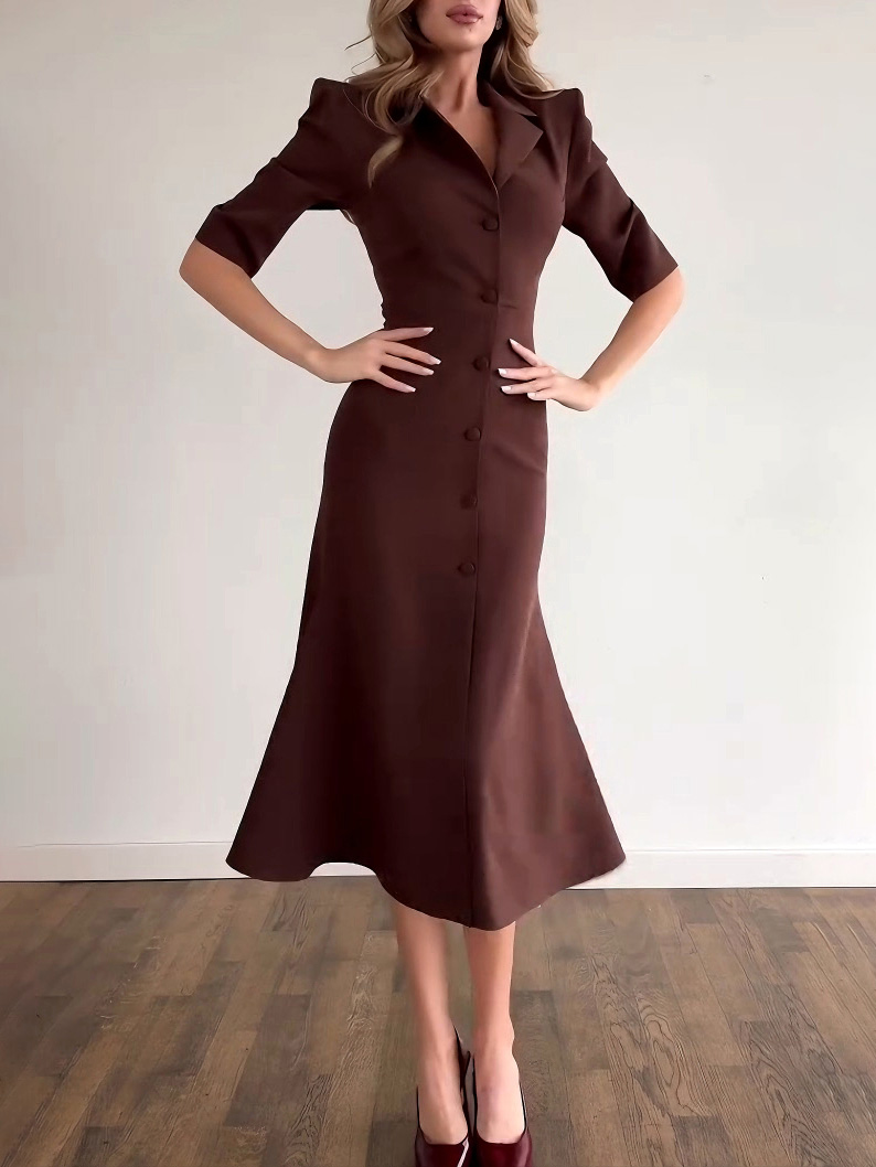 Elegant Single-Breasted Shirt Midi Dress