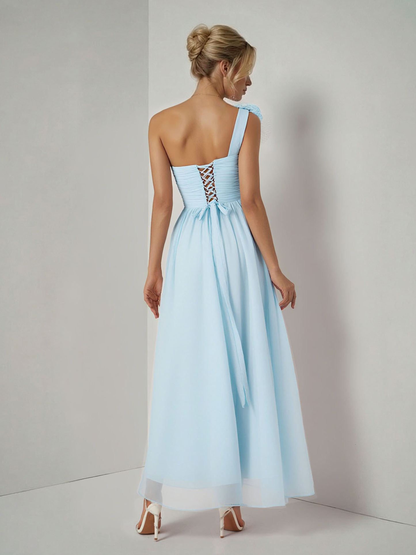 Elegant One-shoulder Ruffled Chiffon Maxi Dress